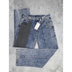 MNML Men's 32x32 Black & Blue Jeans V521 Double Panel Denim Baggy Straight